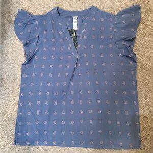 Blooming Jelly Blue Textured Dot Flutter Sleeve Blouse Women’s Size L